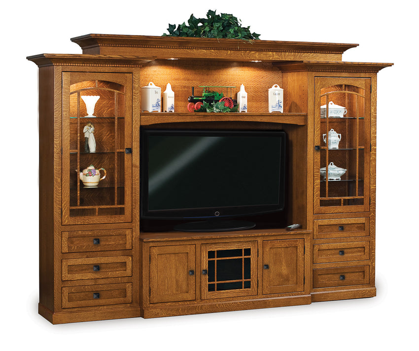 Manhattan Mission Wall Unit w/Adj. Bridge for wide screen TV’s