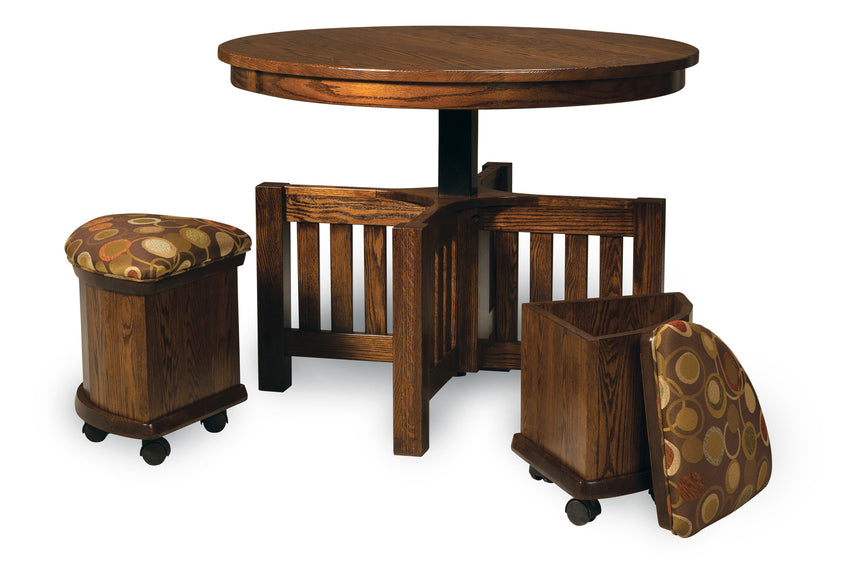 Five Piece Round Table Bench Set with Storage