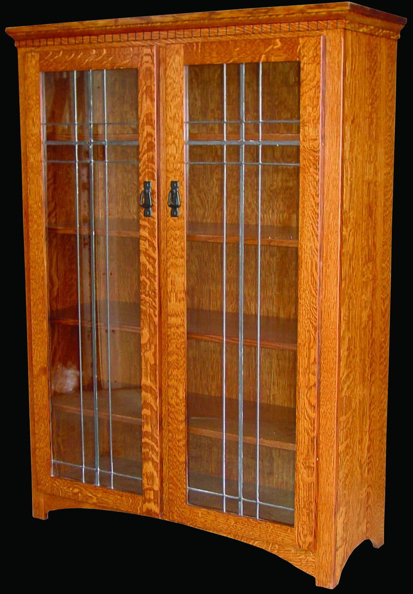 Mission Bookcase with Leaded Glass Doors